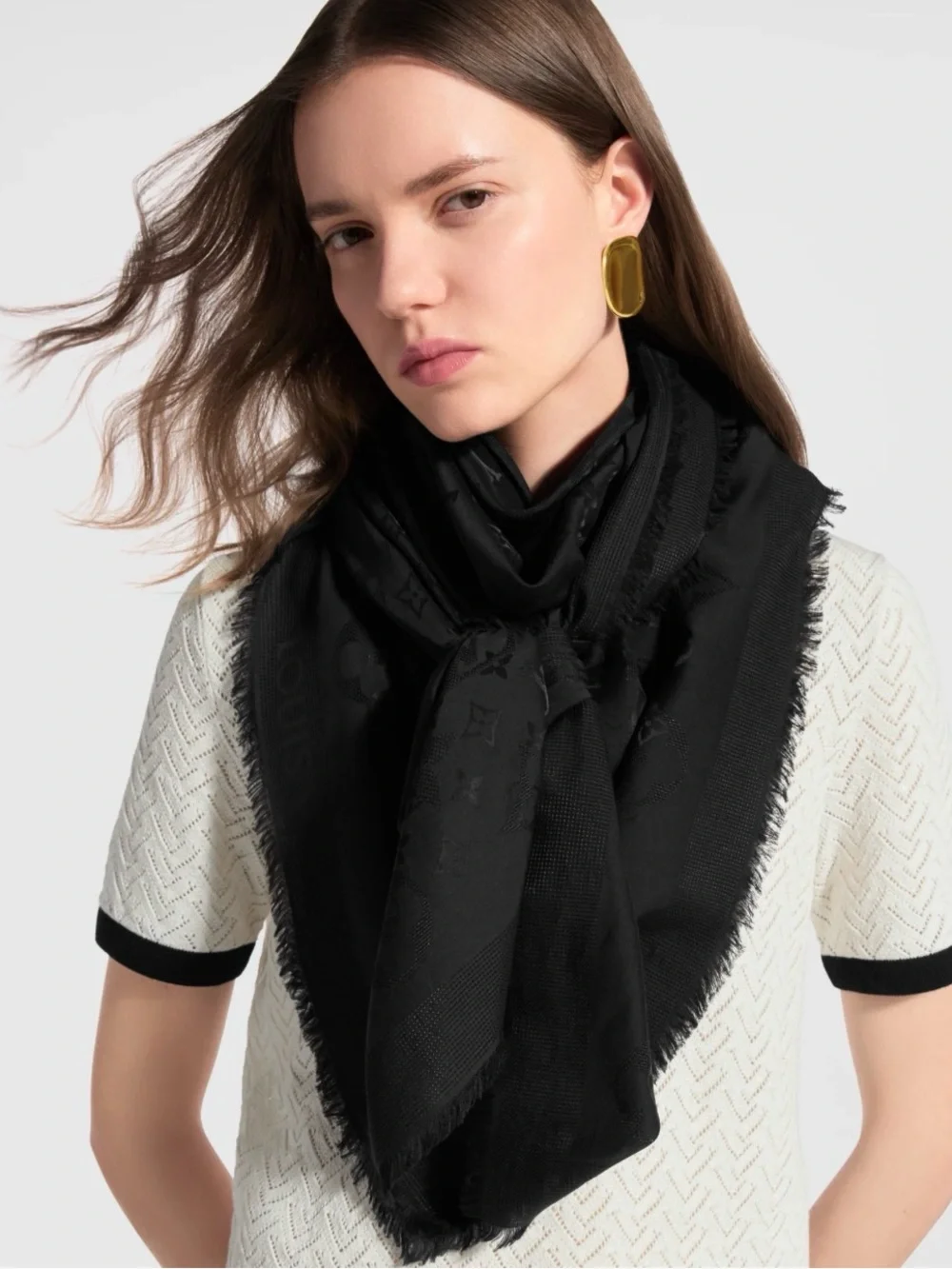 Louis Vuitton Monogram Shawl Scarf Wrap Black
